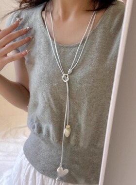 双层皮绳爱心吊坠项链长款毛衣链