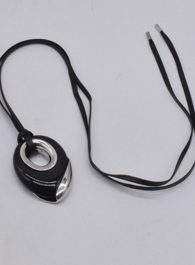 金属皮绳女黑色几何不规则项链