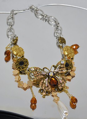 镶钻美拉德流苏女满钻蝴蝶毛衣链