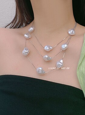 珍珠多层流苏女异形巴洛克项链