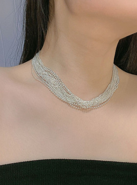 金属链蛇骨细女多层闪闪项链