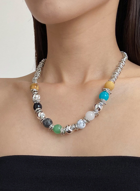 多巴胺天然石不规则串珠锁骨项链