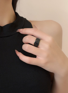 法式钛钢不掉色滴油感开口戒指女