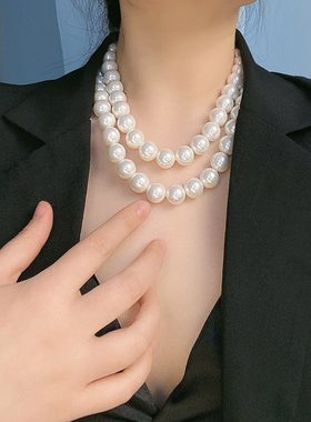 珍珠串珠女高亮项链锁骨链