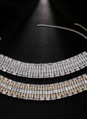 夸张水钻几何宽版闪水晶新娘项链