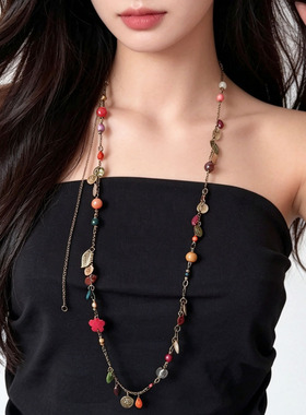 不规则金属叶片串珠项链叠戴颈链