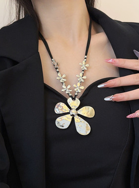 复古褶皱银色海星花瓣项链女