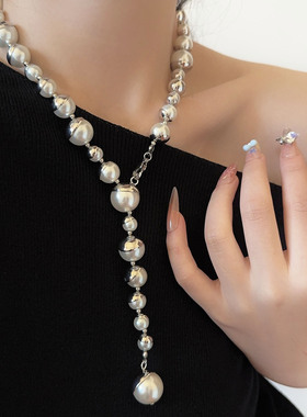 小香风金属片大小渐变珍珠项链女