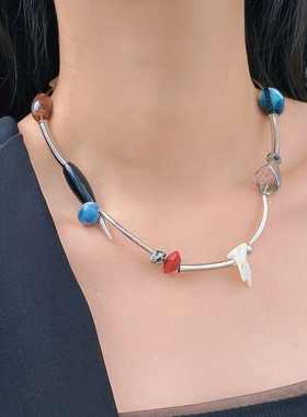 金属串珠多巴胺彩贝壳项链锁骨链