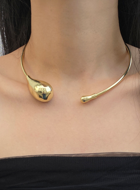 金属开口女极简水滴项圈锁骨链