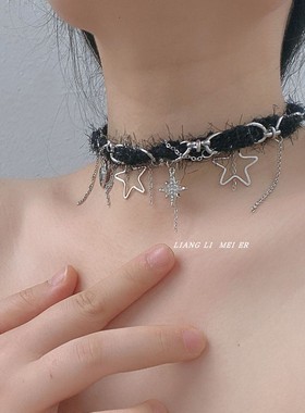 金属拼接女毛绒吊坠颈链项链