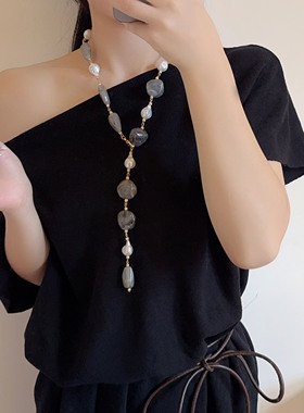 复古不规则树脂串珠项链长毛衣链