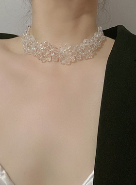 欧美气质手工透明水晶项链女
