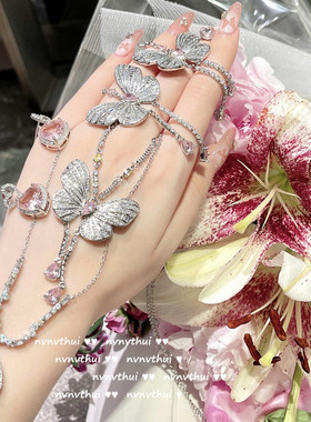 朱莉A粉锆石蝴蝶中古项链