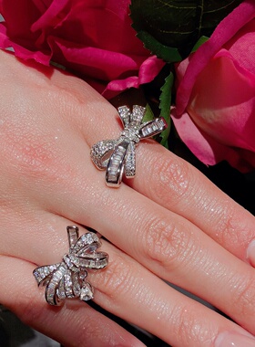 T方蝴蝶结开口戒指气质款精致款镶钻轻奢精致指环高级感简约女士