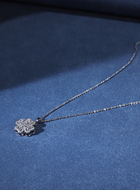 项链女款轻奢小众水晶媲美钻石白金银 色闪钻冷淡风四叶草锆石