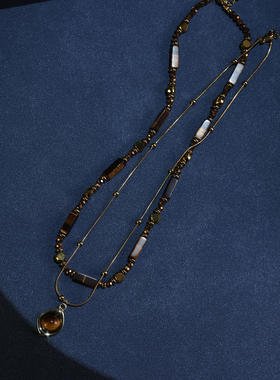 项链女款2026新款高级感轻奢小众设计款双层叠戴虎眼石多层水滴