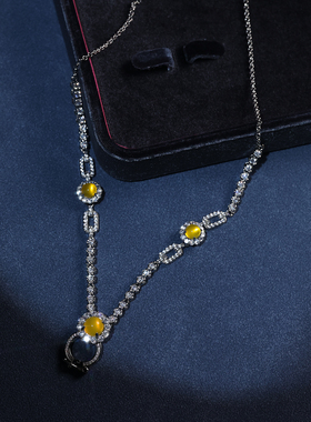 项链女款2026新款轻奢小众玉髓满钻玉石黄绿重工媲美翡翠白金 色