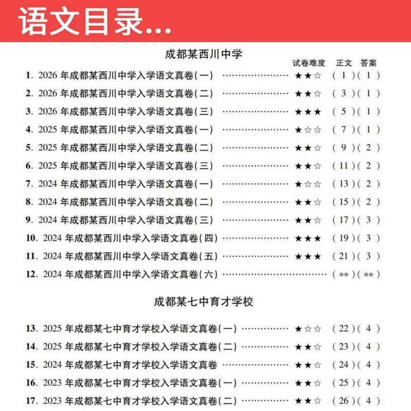 2027四川十大名校招生真卷小升初绵阳四大名校真题卷语文数学试卷测试卷五六年级复习资料毕业升初中入学卷子附答案解析