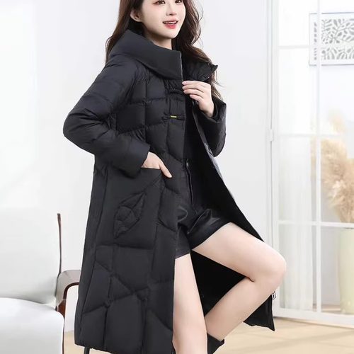 西子蝴蝶中年妈妈长款羽绒服女冬季白鸭绒保暖连帽中长款羽绒棉服 - 图0