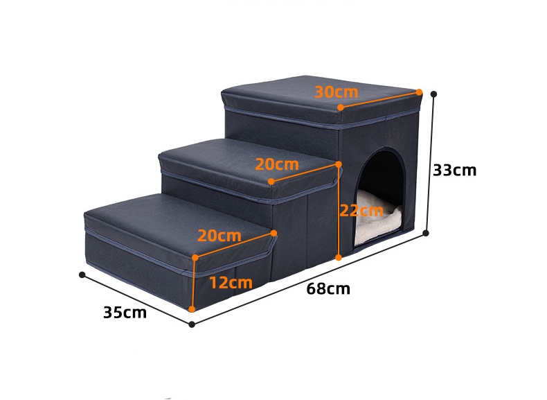 狗狗楼梯台阶三层折叠带收纳上床沙发小狗窝爬高上车梯子泰迪博美 - 图3