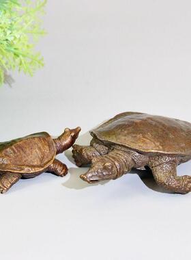 仿古富甲一方铜器福禄纳福子母乌龟怀旧实心网红茶宠桌面摆件
