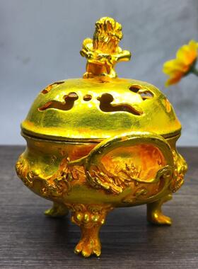 仿古纯铜鎏金香炉古代铜香炉纯铜客厅国风香炉家用中国风香炉