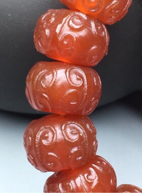 老玛瑙玉髓雕花算盘珠手串雕件佛珠手链