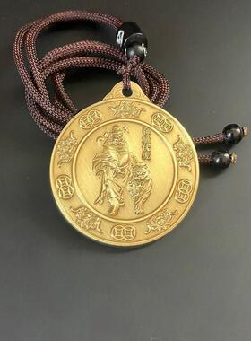 纯铜道家吊坠钟馗伏虎百福铜牌拉丝工艺精雕装饰脖挂男女饰品