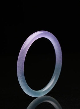 翡翠紫罗兰手镯冰种细圆条手镯玉石叮当镯子半紫半蓝女款镯子