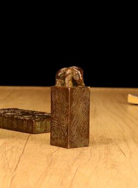 仿古铜合金龙凤盒印章对盒中为貔貅印章或马印章全套