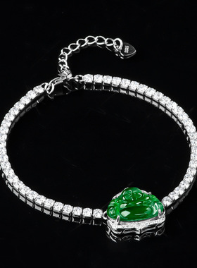 阿里拍卖S925银镶翡翠阳绿佛公手链冰种玉石吊坠玉坠饰品