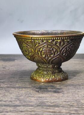 仿古古风做旧小八宝杯敕水杯客厅茶几装饰品国风摆件纯铜酒杯老式