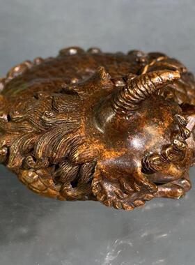 古玩实心摆件貔貅客厅独角兽仿古镇纸麒麟手把装饰品镇尺家居茶台