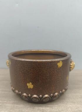 仿古铜摆件铜器:兽耳炉仿古香炉造型雅致古色古香 客厅工艺品摆件