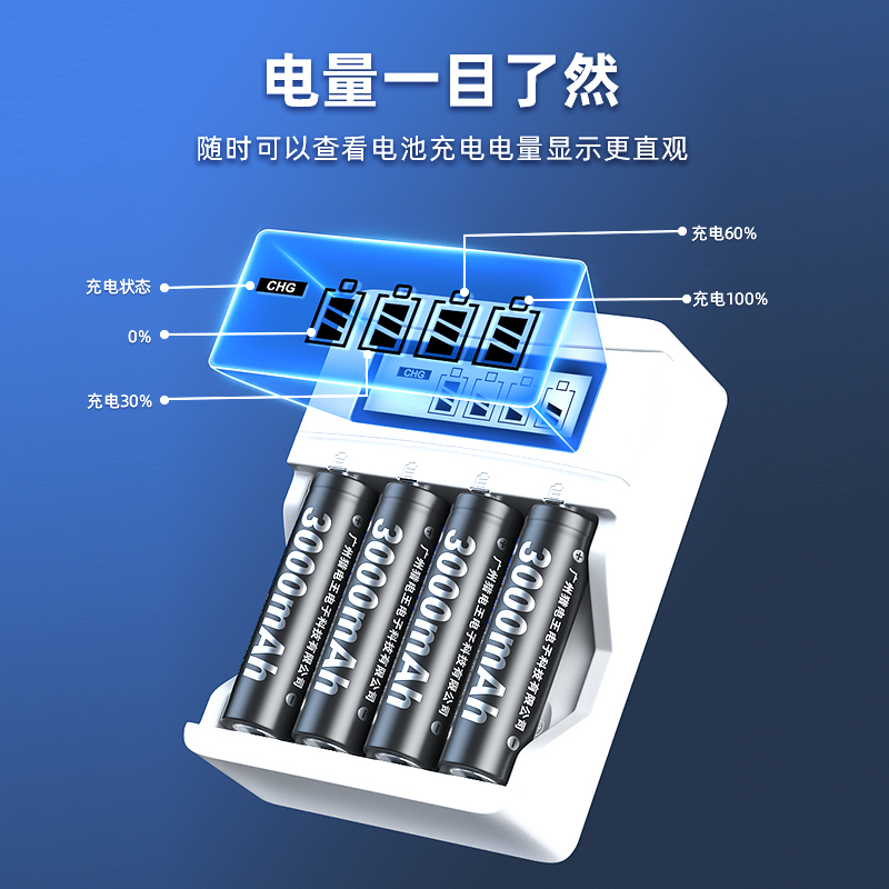 星威 5号充电电池7号3000毫安大容量充电器智能液晶快充可充电套装五号七号遥控1.2v充电池玩具KTV无线话筒-图2