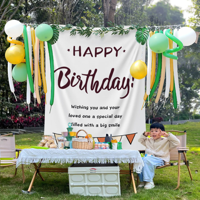 Outdoor birthday decoration camping party scene layout boy and girl children's one-year-old photo props balloon hanging cloth