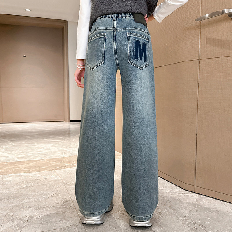 女童裤子春秋季外穿长裤2025新款大女孩阔腿裤儿童牛仔裤加绒冬装,淘宝优惠券,粉丝福利购,淘宝优惠卷