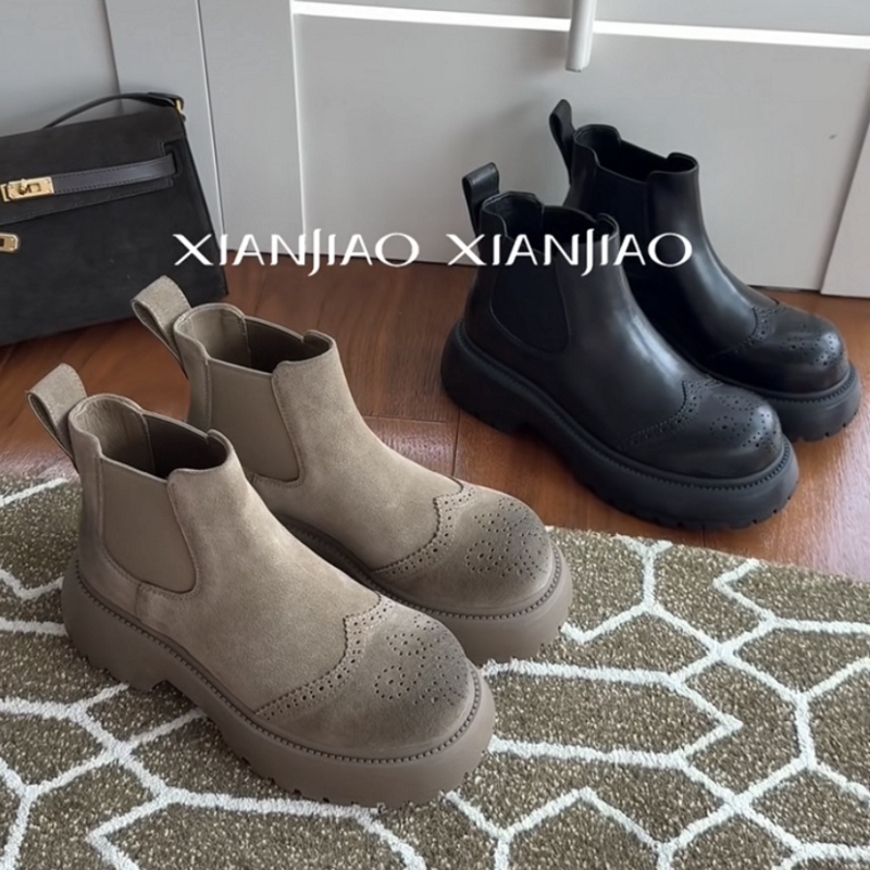 Beta XIANJIAO 2026 winter new women's shoes wiped leather Chelsea boots chimney boots thick sole trend