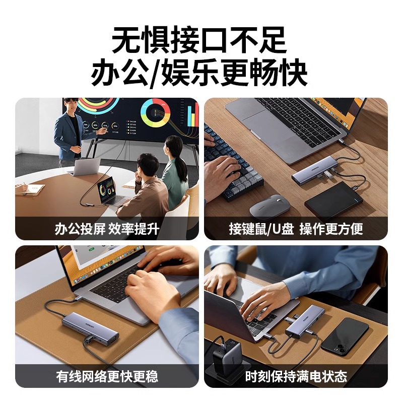 绿联拓展坞typec扩展坞macbookpro转换器hub集线器雷电4网线多功能接口转接头适用iPad平板笔记本电脑 - 图1