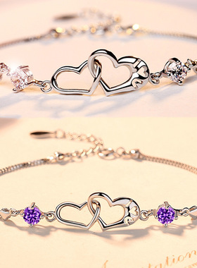 S925纯银手链女手饰品韩版心形手镯轻奢情人节礼物送女朋友