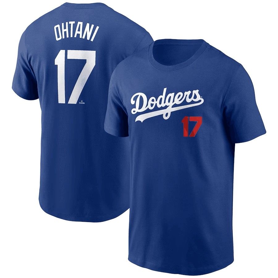 棒球联盟 Dodgers 洛杉矶道奇队 17# Ohtani 大谷翔平 短袖T恤 - 图0