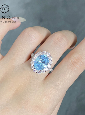 欧美海蓝宝高碳钻戒指套装送女友