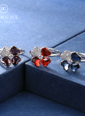 布兰琪水晶时尚个性风四叶草对戒