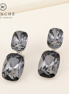 耳畔方辰黑色水晶耳环高级感耳坠