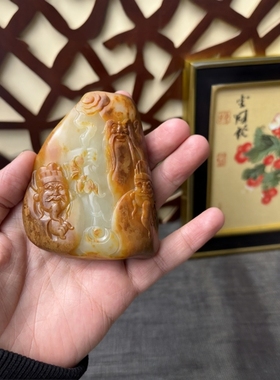 和田玉籽料福禄寿喜手把件