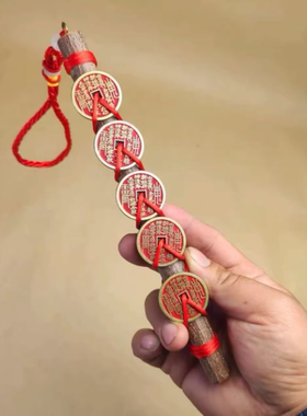 桃木枝棍摆件祈愿七根五彩绳真东南老桃树原木条婴儿压惊随身挂件