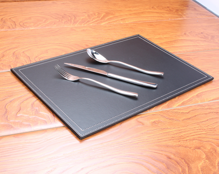 欧式新款长方形西仿皮隔热餐桌垫子可水洗环保餐垫PU皮个性黑色-图1