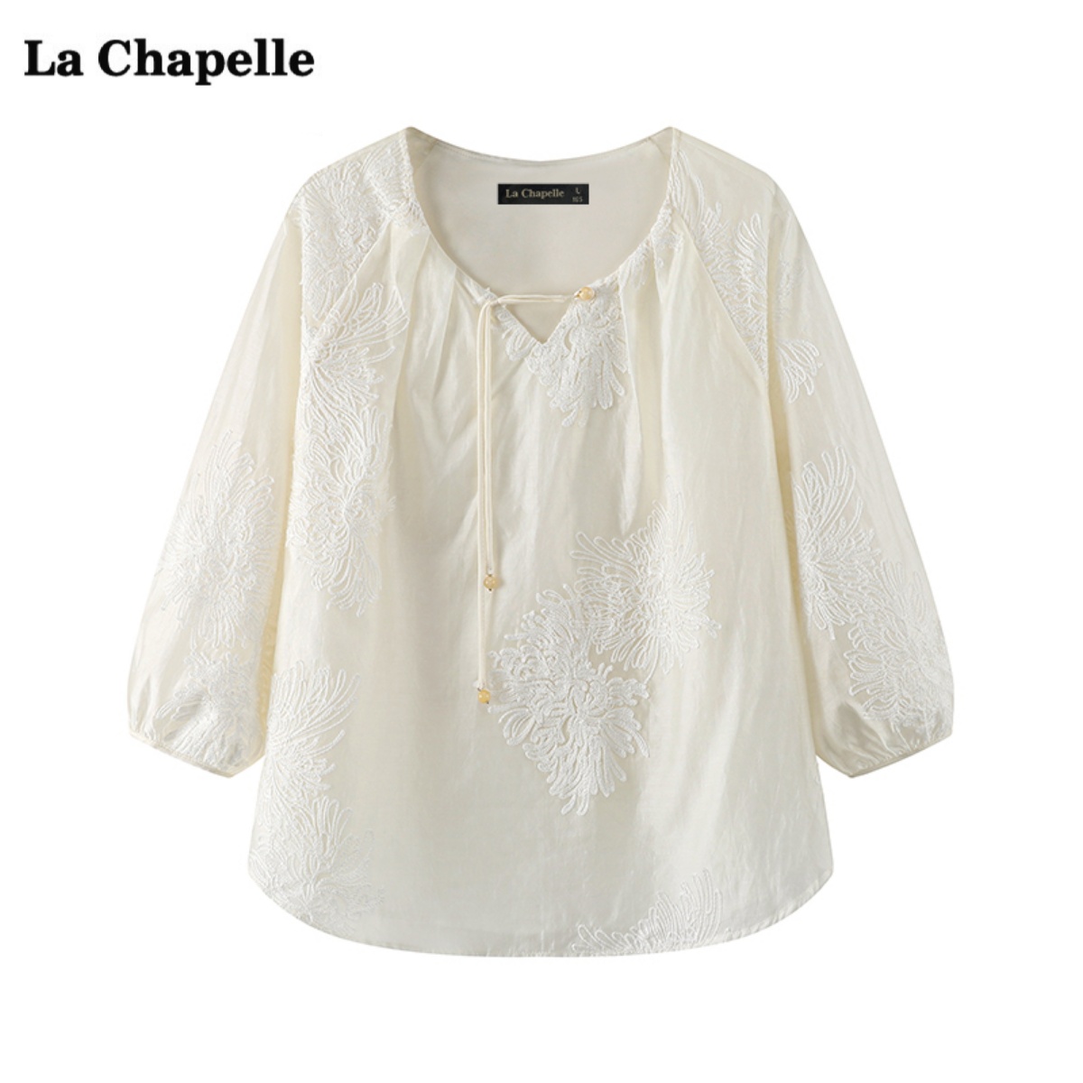拉夏贝尔La Chapelle新中式刺绣衬衫女春季新款国风气质宽松上衣 - 图3
