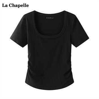 La Chapelle/La Chapelle ບ່າຂວາສີແຂງ ເສື້ອທີເຊີດແຂນສັ້ນຂອງແມ່ຍິງລະດູຮ້ອນມາໃຫມ່ ຄໍໂຕ U ແບບງ່າຍດາຍ